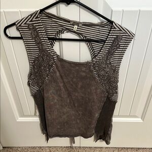 Gimmicks by BKE Brown Asymmetrical Cut Out Tank Top